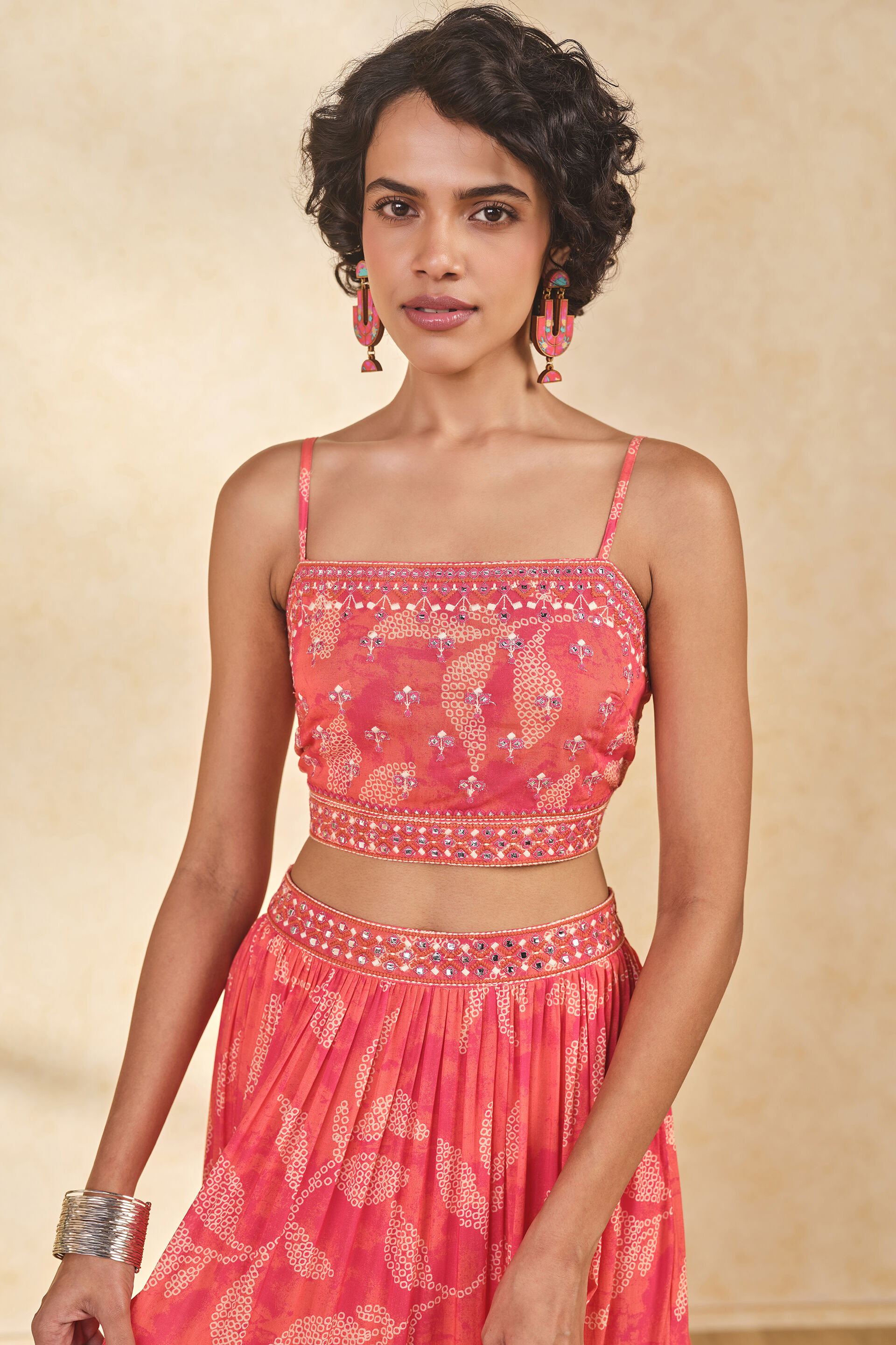 Leafy Print Skirt Set, Coral, image 9